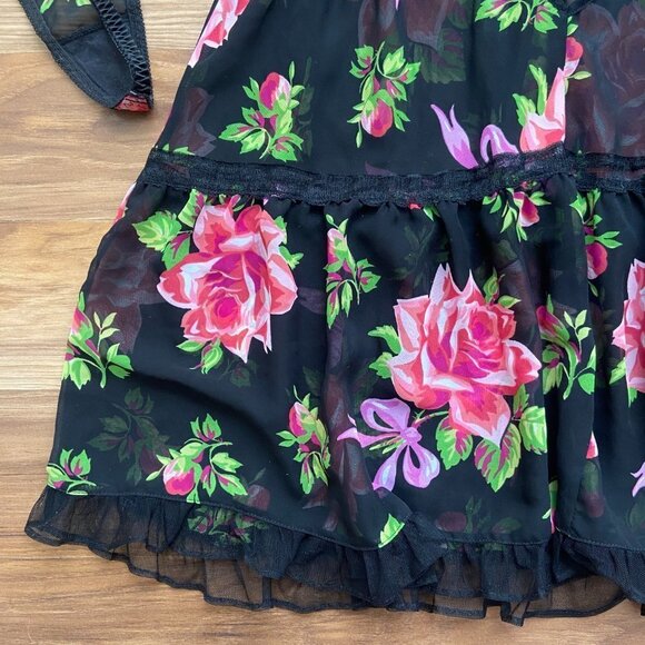 Betsey Johnson Intimates Floral Sheer Nightie Lingerie Dress and Thong Panty Set - Picture 15 of 16